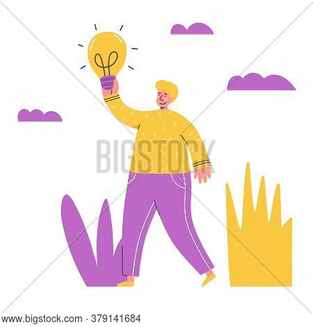 Creativity Concept. Man Come Up With Solution And Happy About It. Creative Approache To Problem Solv