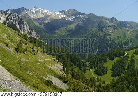 Mountain Landscape Along The Road To Crocedomini Pass, In The Brescia Province, Lombardy, Italy, At 