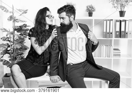 Love Inspire. Sexy Woman Hug Businessman. Love Affair At Workplace. Couple In Love. Boss And Secreta