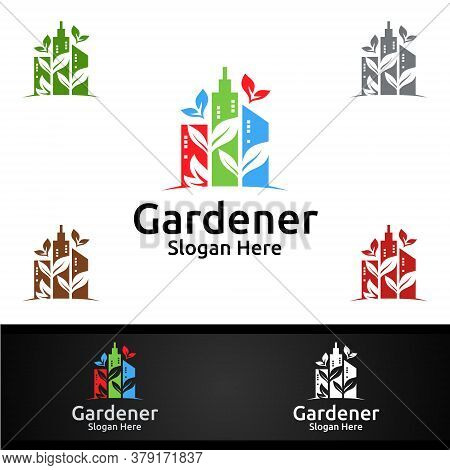 City Gardener Logo With Green Garden Environment Or Botanical Agriculture