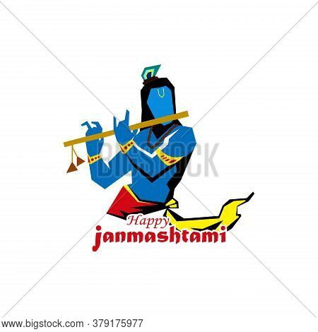 Vector Illustration Of Happy Janmashtami. Lord Krishna
