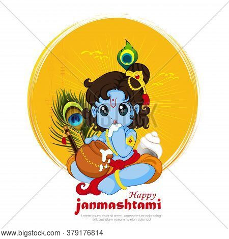 Vector Illustration Of Happy Janmashtami. Lord Krishna