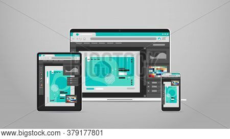 Laptop Tablet And Smartphone Screns Cross Platform Application Development Adaptive User Interface R