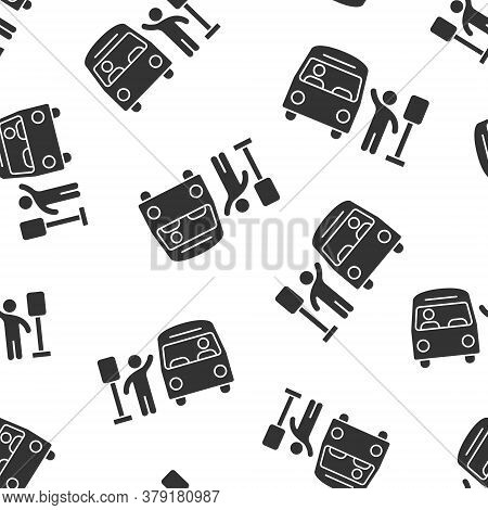 Bus Station Icon In Flat Style. Auto Stop Vector Illustration On White Isolated Background. Autobus 