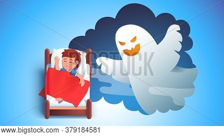Boy Kid Sleeping In Bed Dreaming Having Nightmare