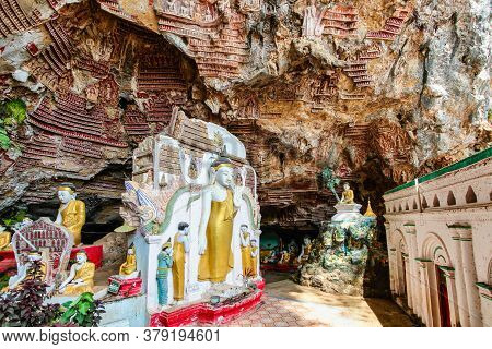 Buddha Statues In Yathaypyan Kawgungu Cave, Hpa An , Myanamar, Former Burma