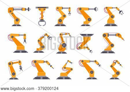 Robotic Arm Set Flat Style Design Vector Illustration Isolated On White Background. Robot Arms Or Ha