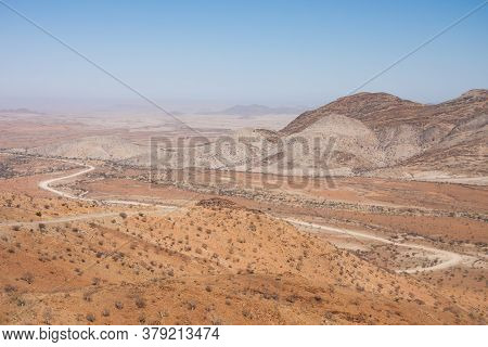 Spreetshoogte Pass View Looking Down On Road From Above In Remote Central Namibia Desert