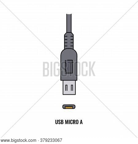 Usb Micro Port With Cable A Computer Device Sketch Vector Illustration Isolated.