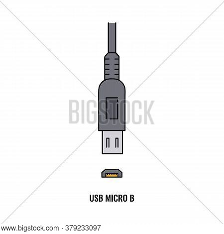 Icon Of Usb Micro B Computer Port Cartoon Vector Illustration Isolated On White.