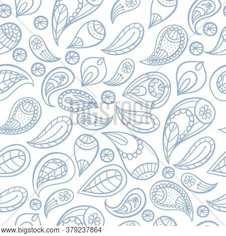 Hand Drawn Black And White Indian Paisley Illustration.