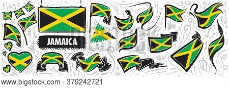 Vector Set Of The National Flag Of Jamaica In Various Creative Designs
