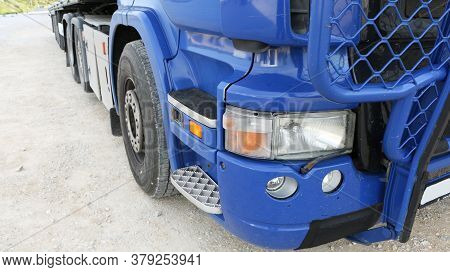 Transport - Blue Cab Of A Large Truck. Details Of A Truck. Logistics.