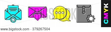 Set Delete Envelope, Envelope With Valentine Heart, Speech Bubble Chat And Envelope Setting Icon. Ve