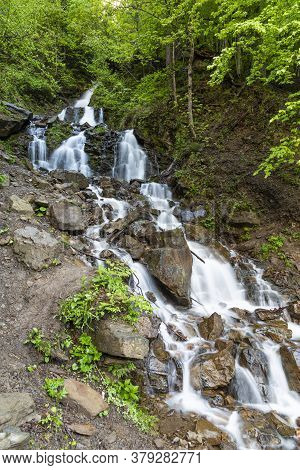 Cascade Trufanets Falls In Carpathian Mountains- The Highest Natural Waterfall In Transcarpathia At 