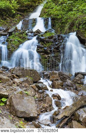 Cascade Trufanets Falls In Carpathian Mountains- The Highest Natural Waterfall In Transcarpathia At 