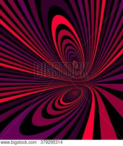 Colorful Red Abstract Vector Lines Psychedelic Optical Illusion Illustration, Surreal Op Art Linear 
