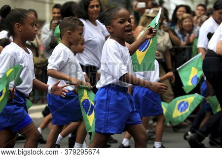 Salvador, Bahia / Brazil - September 7, 2014: Students From The Policia Militar Da Bahia Daycare Cen