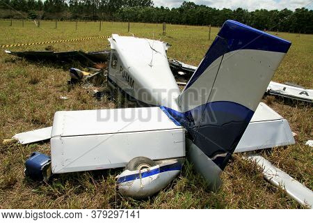 Teixeira De Freitas, Bahia / Brazil - March 23, 2009: Wreckage From An Experimental Plane Crash Coll