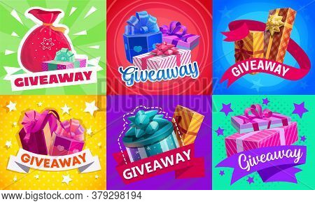 Giveaway Gift Boxes, Vector Promotion Contest And Competition Free Prizes. Holidays And Shopping Giv