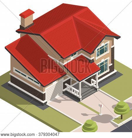 Family House Isometry. Hyper Detailing Isometric View Of The House. 3d Object For Video Games Or Rea