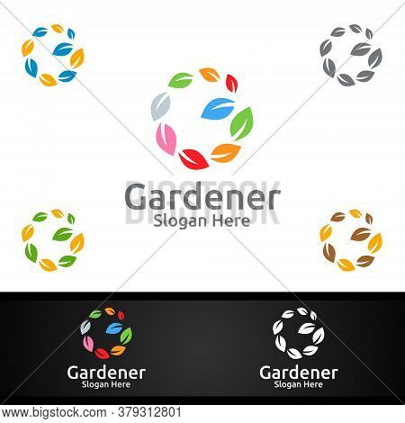 Global Gardener Logo With Green Garden Environment Or Botanical Agriculture