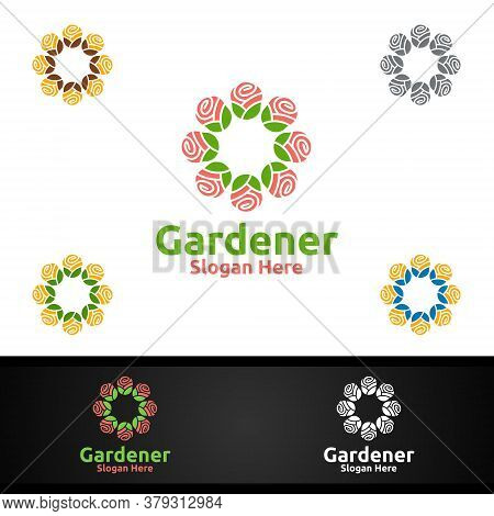 Flower Gardener Logo With Green Garden Environment Or Botanical Agriculture