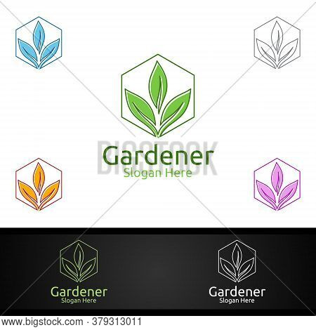 Gardener Care Logo With Green Garden Environment Or Botanical Agriculture