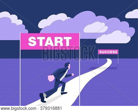 Business Strategy Start Up - Working Career Way From Start To Success (wealth) - Businessman Running