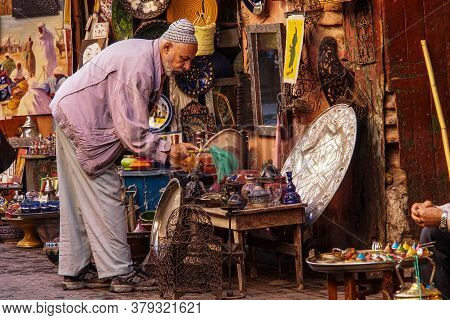 Marrakesh, Morocco - Oct 22, 2019: People At The Marrakesh Souk, The Largest Traditional Market In M