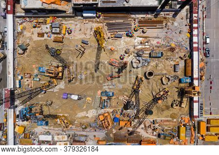 Kai Tak, Hong Kong 20 July 2020: Top view of construction site