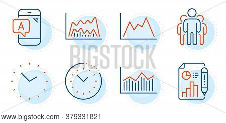 Report Document, Group And Time Signs. Diagram, Ab Testing And Time Management Line Icons Set. Money