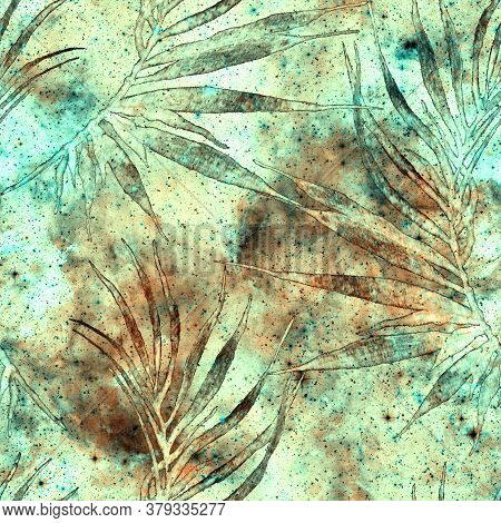 Exotic Seamless Pattern. Green Cosmic Background. Fashion Hand Drawn Texture. Exotic Seamless Patter