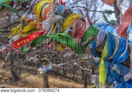 Buddhism Symbol - Ritual Shaman Pillars On Olkhon Island, Russia