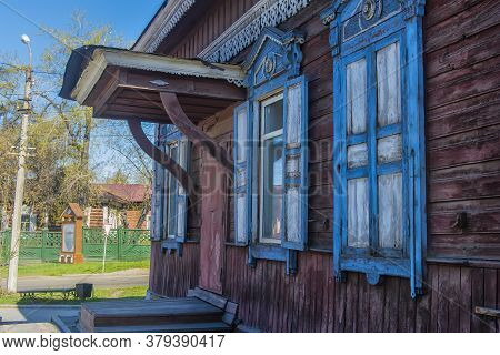 Wooden Architecture Of Siberia. Wooden Houses On Streets In The Center Of Irkutsk