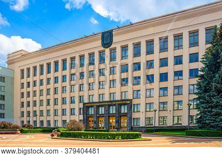 Minsk, Belarus, July 26, 2020: Belorusian State University Building On Independence Square In Minsk 