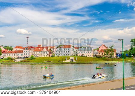 Minsk, Belarus, July 26, 2020: Traeckaje Suburb With Old Buildings In Trinity Hill District And Emba
