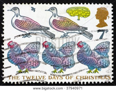 Postage stamp GB 1977 Two Turtle Doves and Three French Hens