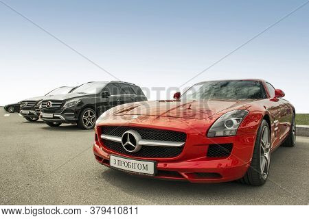 Kiev, Ukraine - May 19, 2020: Luxury Supercar Mercedes-benz Sls Amg Against The Sky. Wallpaper. For 