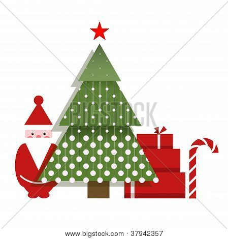 Santa Weihnachtsbaum Geschenke und ein Bonbon