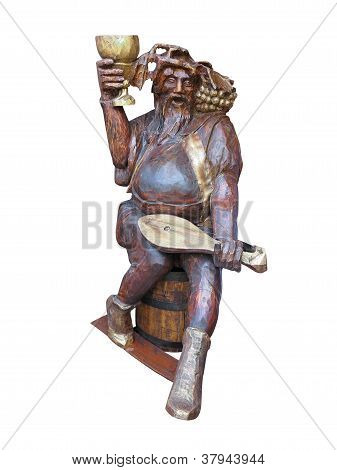 Estatua de madera vieja de Bacchus aislado en blanco