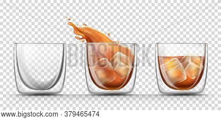 Set Of Glasses With Double Walls For Strong Alcohol Drinks In A Realistic Style Isolated On Transpar