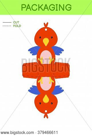 Diy Party Favor Box Die Cut Template Design For Birthdays, Baby Showers With Cute Parrot For Sweets,