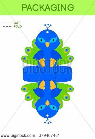 Diy Party Favor Box Die Cut Template Design For Birthdays, Baby Showers With Cute Peacock For Sweets