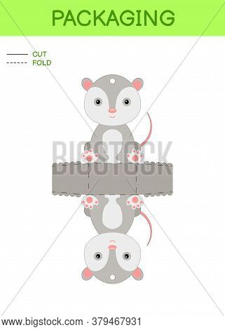 Diy Party Favor Box Die Cut Template Design For Birthdays, Baby Showers With Cute Opossum For Sweets