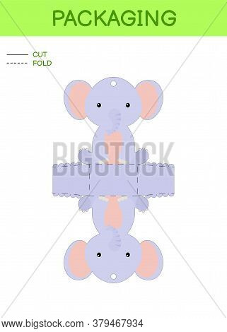 Diy Party Favor Box Die Cut Template Design For Birthdays, Baby Showers With Cute Elephant For Sweet