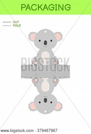 Diy Party Favor Box Die Cut Template Design For Birthdays, Baby Showers With Cute Koala For Sweets, 