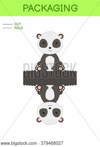 Diy Party Favor Box Die Cut Template Design For Birthdays, Baby Showers With Cute Panda For Sweets, 