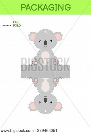 Diy Party Favor Box Die Cut Template Design For Birthdays, Baby Showers With Cute Koala For Sweets, 