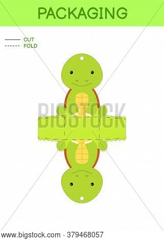 Diy Party Favor Box Die Cut Template Design For Birthdays, Baby Showers With Cute Turtle For Sweets,